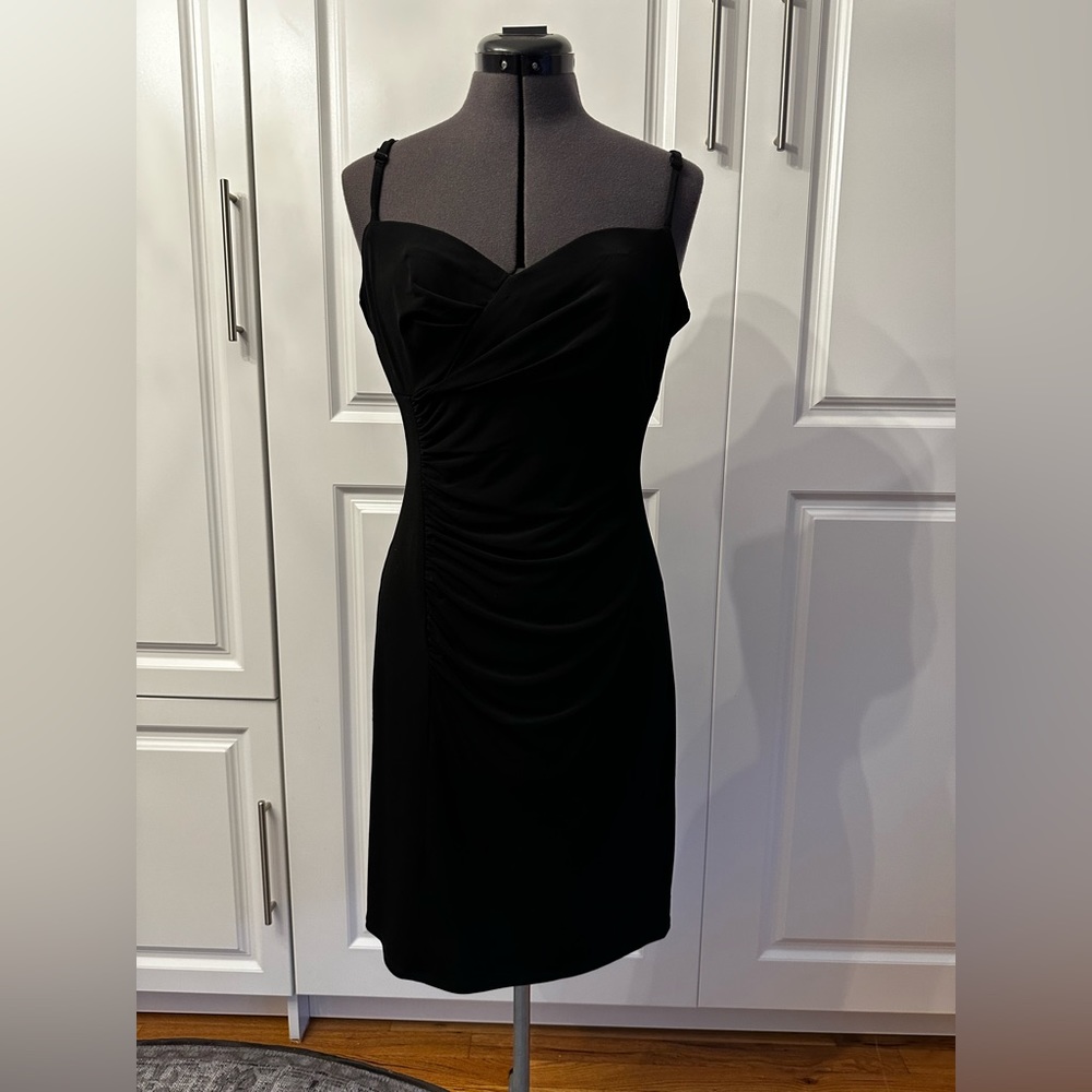 Spaghetti strap LBD with rouching